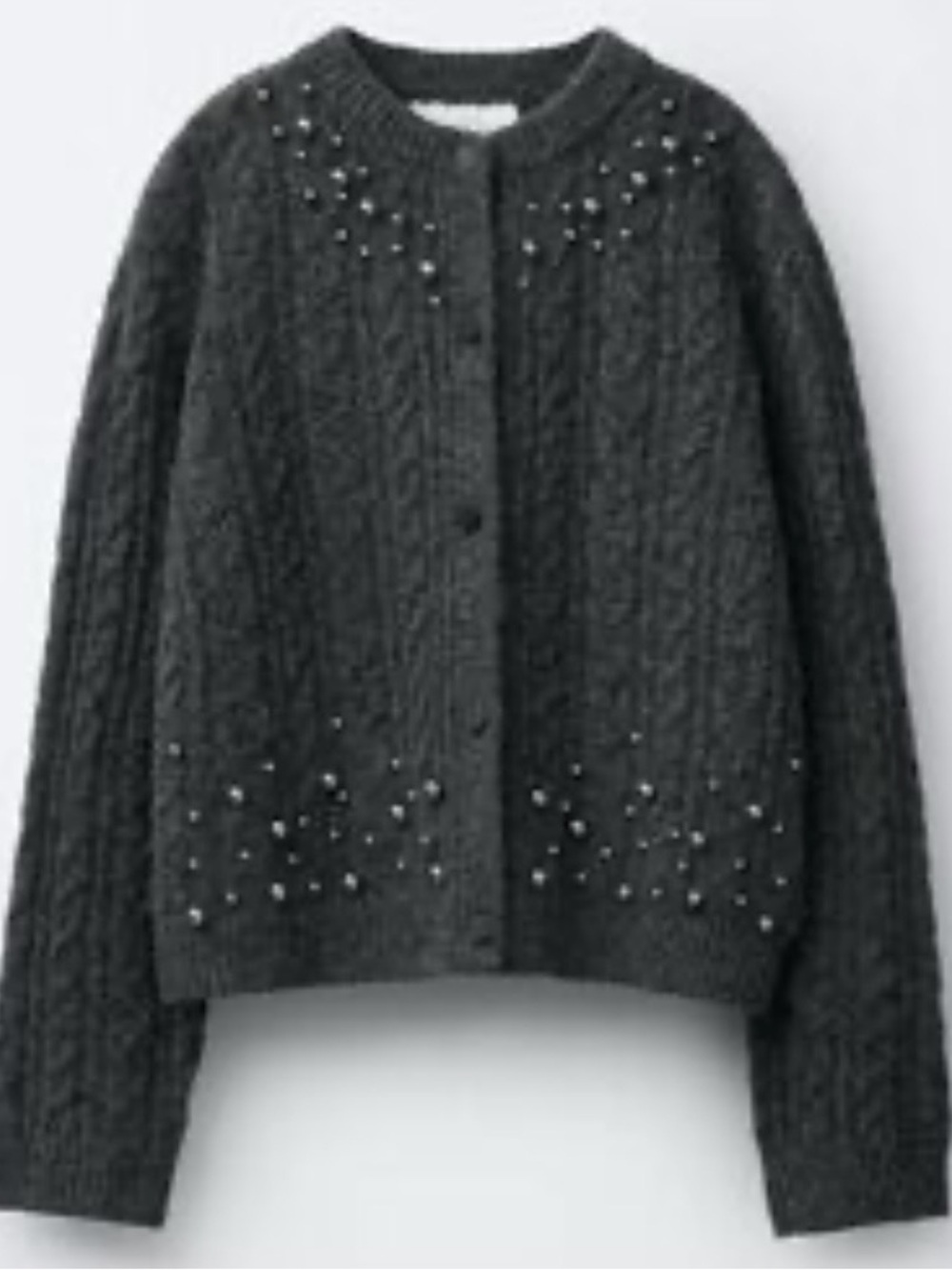 NWT Zara Girls' faux pearl gray cardigan 
Size 12/13